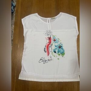 Dolcezza White Blouse with Fun Design and Rhinestone Accents